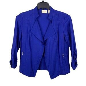 Chico’s Women's Size 0 Small Blue Open Front Jacket Nylon Ruched Lightweight